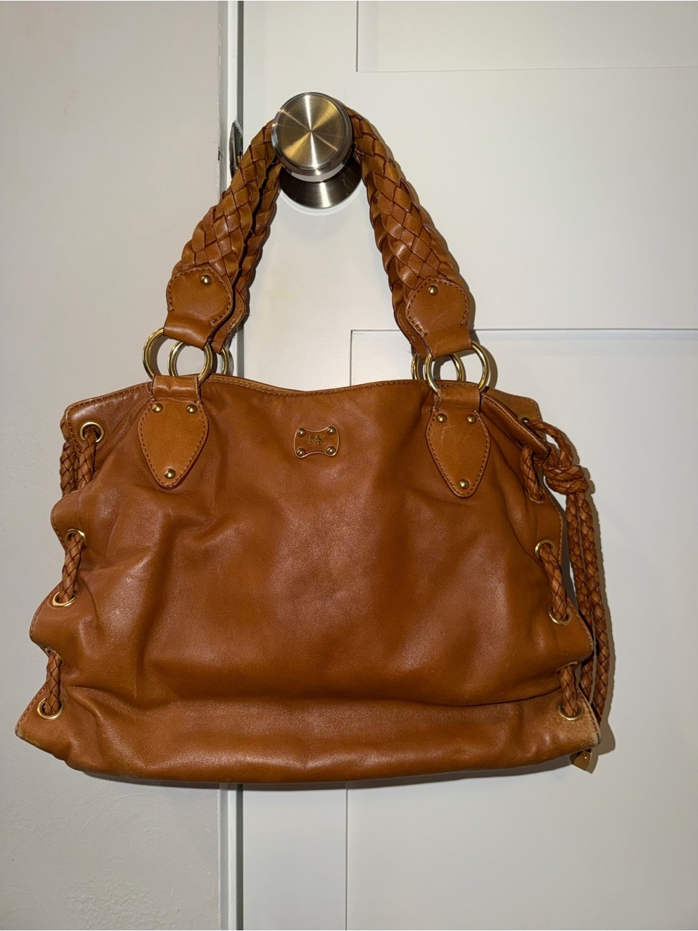 Michael Kora Braided Handle Leather Tote Bag